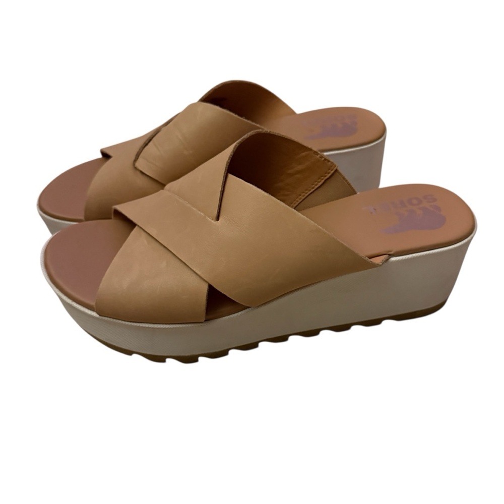 Sorel Brown Criss-Cross Slide Sandals